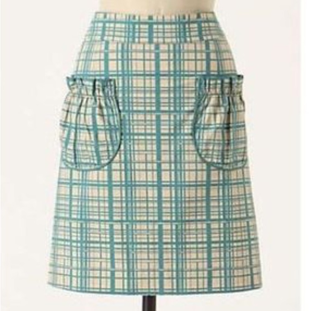 Girls from savoy, Anthropologie A-line pocket front skirt, teal plaid